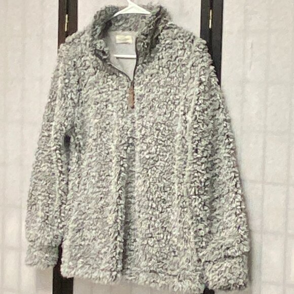 Weatherproof Vintage Quarter Zip Mock Neck Pull Over Sherpa Sweater Marled Grey - Picture 4 of 12